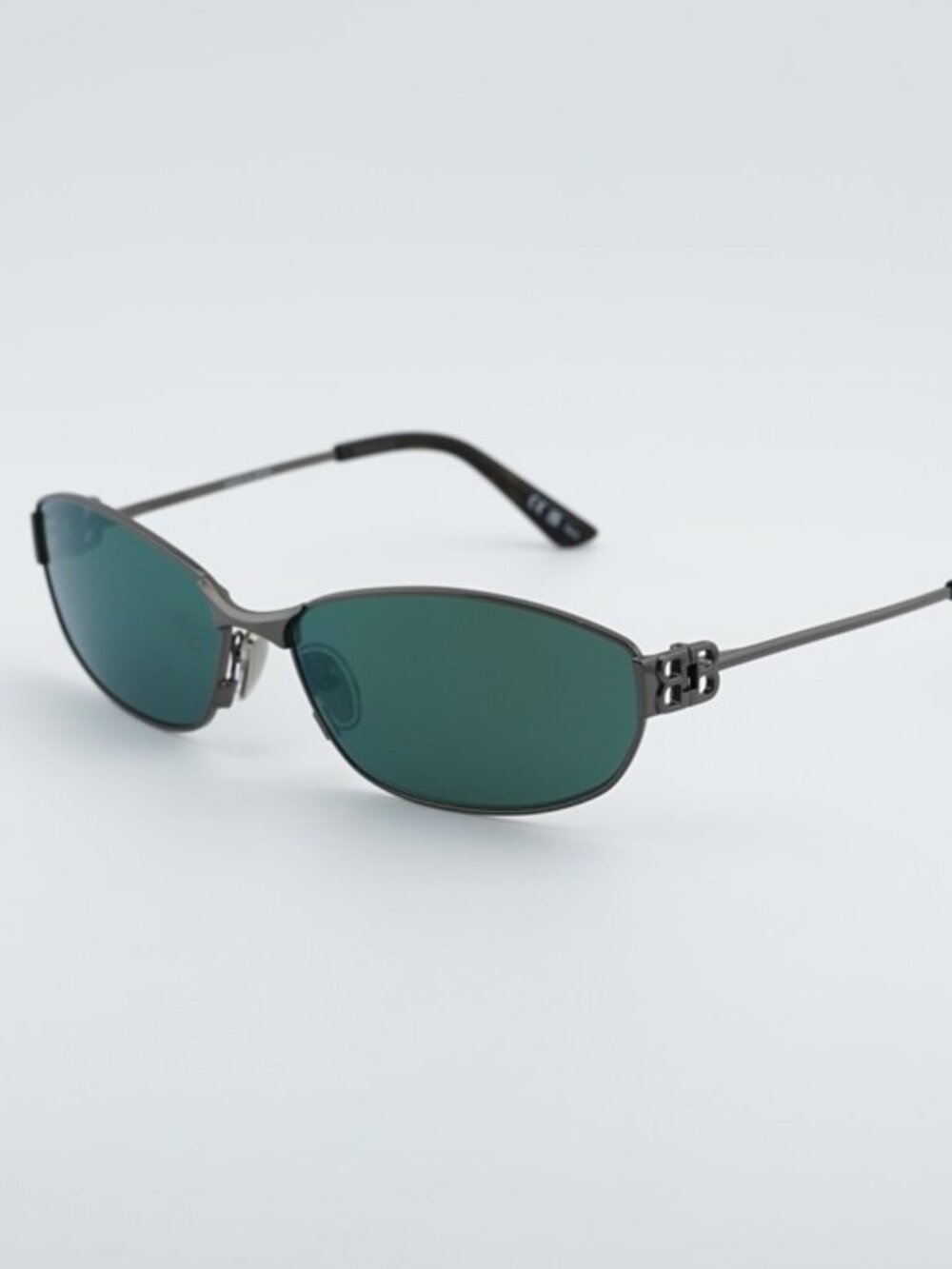 Balenciaga BB0336S 005 Unisex Sunglasses Grey Oval Frame, Green Lenses - Picture 1 of 11